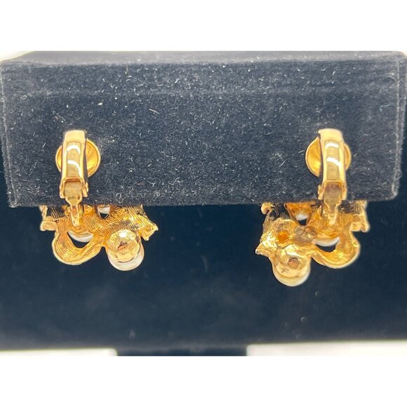 Vintage Gold Clip-On Earrings With Faux Pearls & Rhinestones Elegant Design - Picture 5 of 8